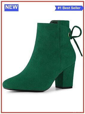 Faux Suede Ankle Boots Chunky High Heels Lace Up Round Toe Booties